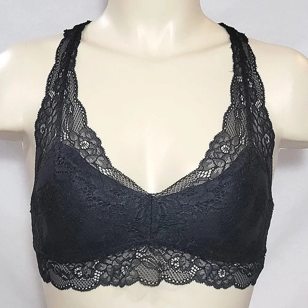 XS X-SMALL Gilligan Lace Pullover Racerback Bralette Black NWT